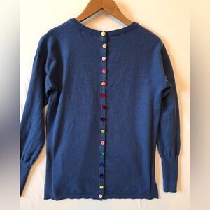 Rainbow Velvet Button Back Long Sleeve Sweater Pockets Soft Bright